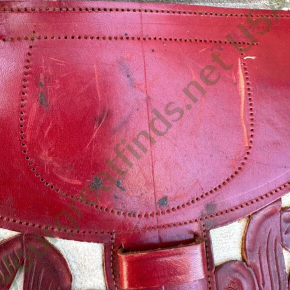 Vintage Mexican Red & White Leather Shoulder Bag Purse - Picture 11 of 14